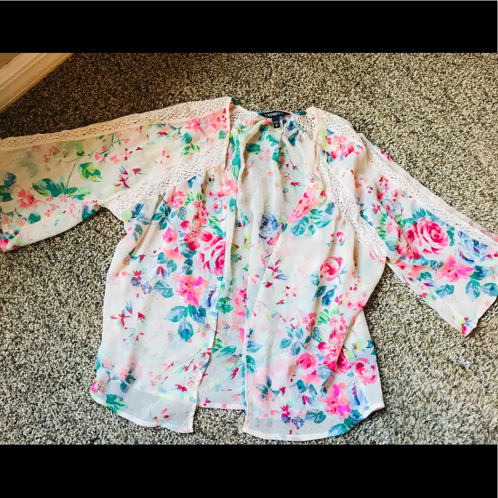 Express floral lace detail semi sheer cover XS EUC